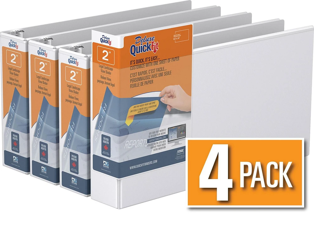 QuickFit Heavy Duty Round Ring Legal Landscape Spreadsheet View Binder, 4 Pack, 2"