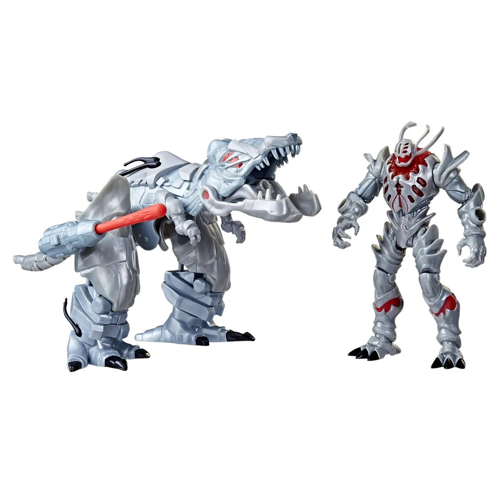 Marvel Mech Strike Mechasaurs 4.5" Ultron Primeval with T-R3X Mechasaur Action Figures, Super Hero Toys, Ages 4 and Up