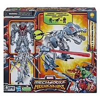 Marvel Mech Strike Mechasaurs 4.5" Ultron Primeval with T-R3X Mechasaur Action Figures, Super Hero Toys, Ages 4 and Up