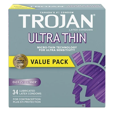 Trojan Sensitivity Ultra Mince condoms lubrifiés 34 condoms lubrifiés en latex