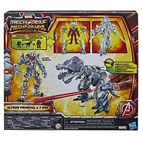 Marvel Mech Strike Mechasaurs 4.5" Ultron Primeval with T-R3X Mechasaur Action Figures, Super Hero Toys, Ages 4 and Up