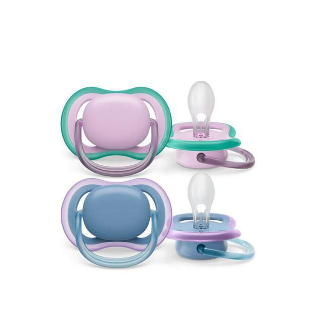 Suce ultra-aérée Philips Avent, 6 à 18 mois, bleu/lilac emb. de 2, SCF085/34 Suce ultra-aérée Avent bleu lilac 6 à 18m de2