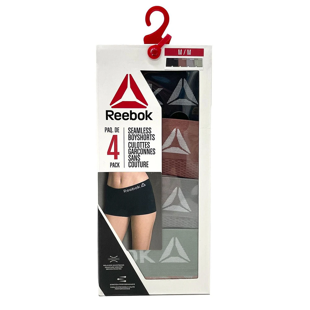 Reebok Ladies' 4 Pack Seamless Boyshorts, Size S-XL