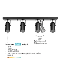 4-Light Matte Black Dimmable 22W LED Integrated Track Lighting with Rotating Track Heads, 91005769