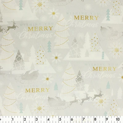 Fabric Creations Grey Wishing You A Merry Christmas Cotton Fabric by the Metre