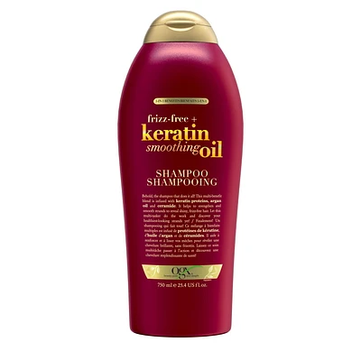 OGX Frizz-Free Keratin Smoothing Oil Shampoo for Frizzy Hair, Large size, 750ml