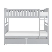 Topline Home Furnishings Grey Full over Full Bunk Bed with Toy Storage.