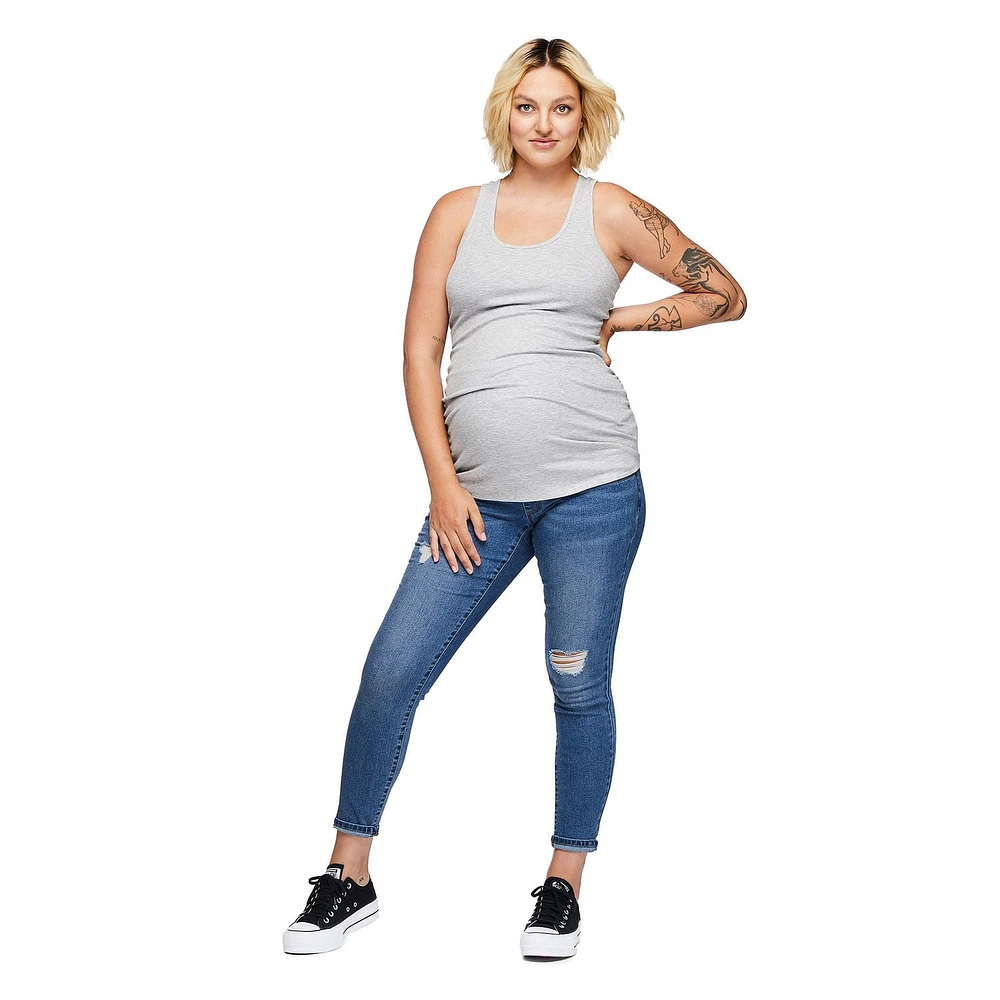 Paisley Sky Maternity Ruched Rib Racerback Tank