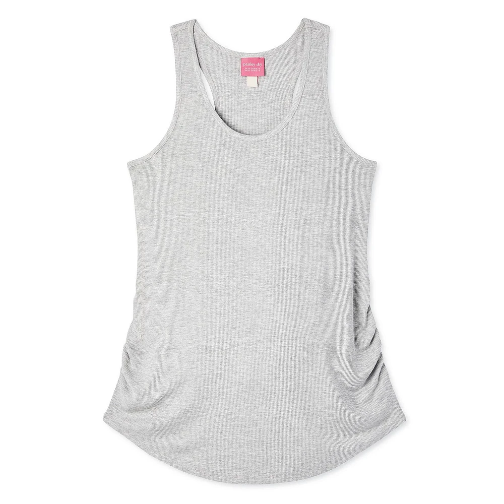 Paisley Sky Maternity Ruched Rib Racerback Tank