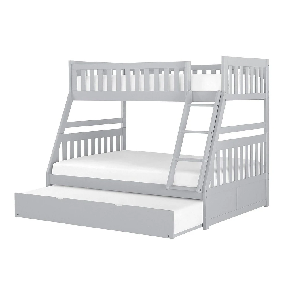 Topline Home Furnishings Grey Twin over Full Bunk Bed with Twin Trundle