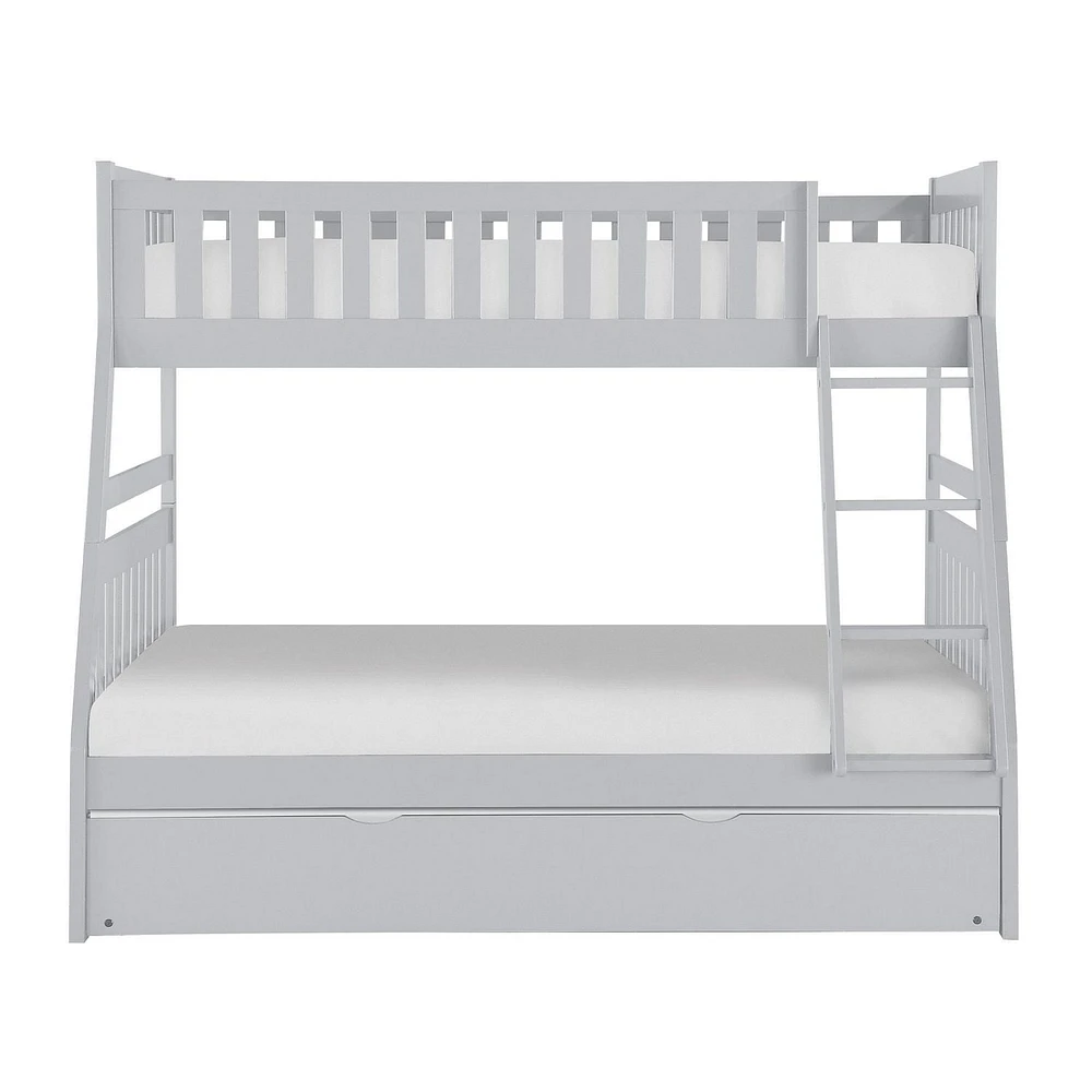 Topline Home Furnishings Grey Twin over Full Bunk Bed with Twin Trundle