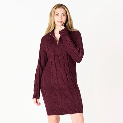 DV L/S Flat Collar Cable knit sweater dress with zipper,