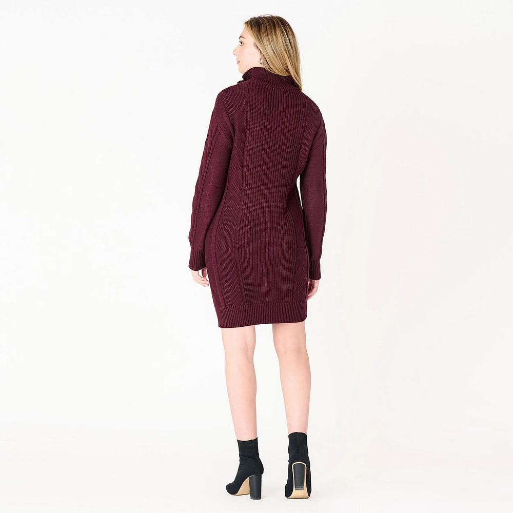 DV L/S Flat Collar Cable knit sweater dress with zipper,