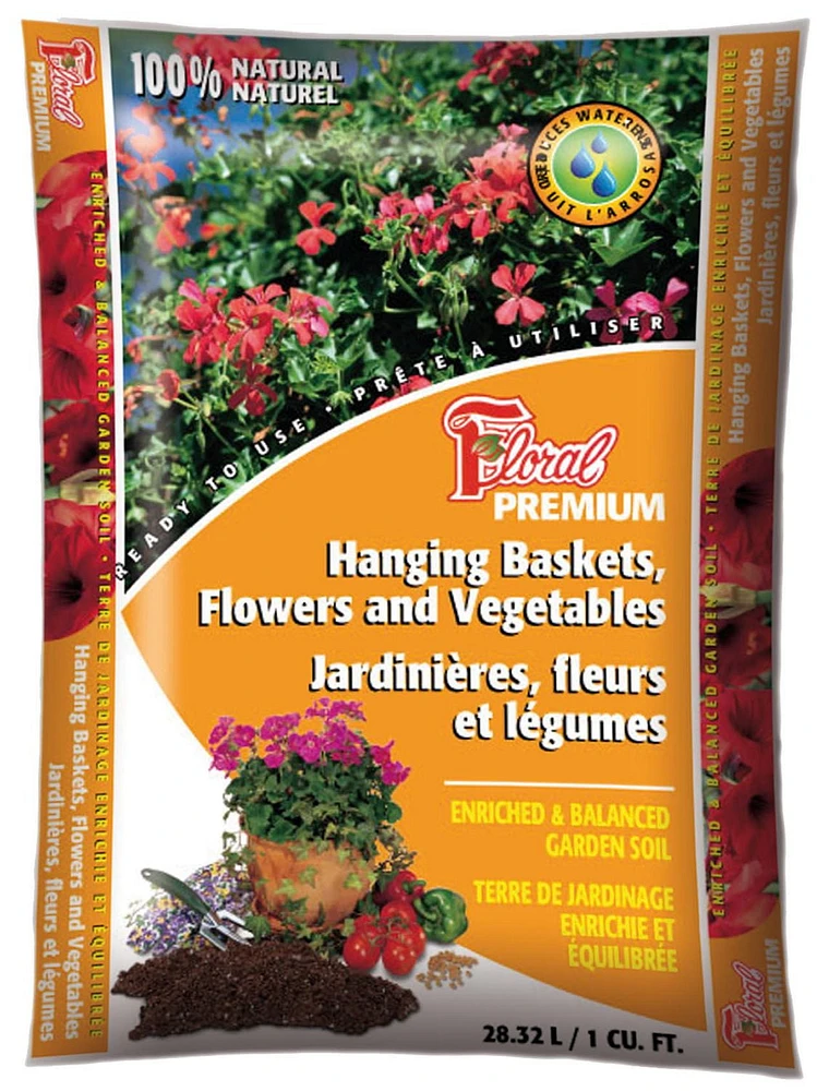 Floral Premium Garden Soil for Hanging Baskets, Flowers & Vegetables 28.3L