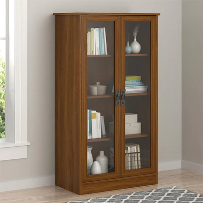 Quinton Point Bookcase with Glass Doors, Brown Oak