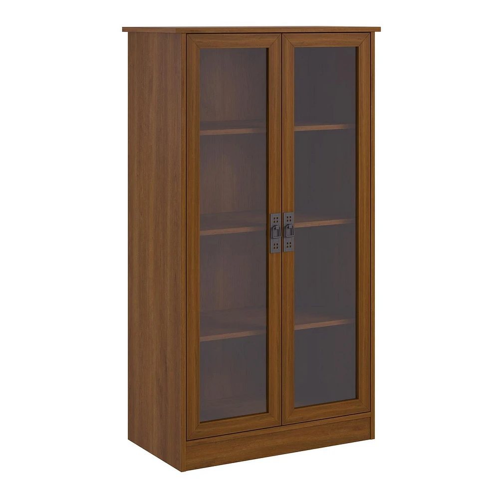 Quinton Point Bookcase with Glass Doors, Brown Oak