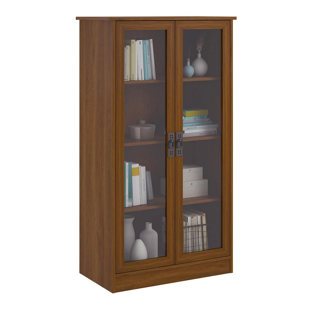 Quinton Point Bookcase with Glass Doors, Brown Oak