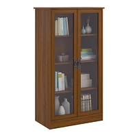 Quinton Point Bookcase with Glass Doors, Brown Oak