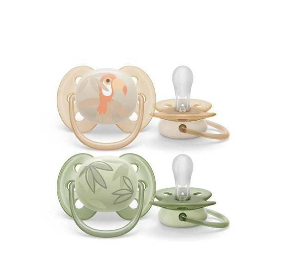 Philips Avent Ultra Soft Pacifier 0-6m, toucan / green leaves, 2 pack SCF091/07, Avent Ultra Soft Pacifier 0-6m toucan / green 2pk