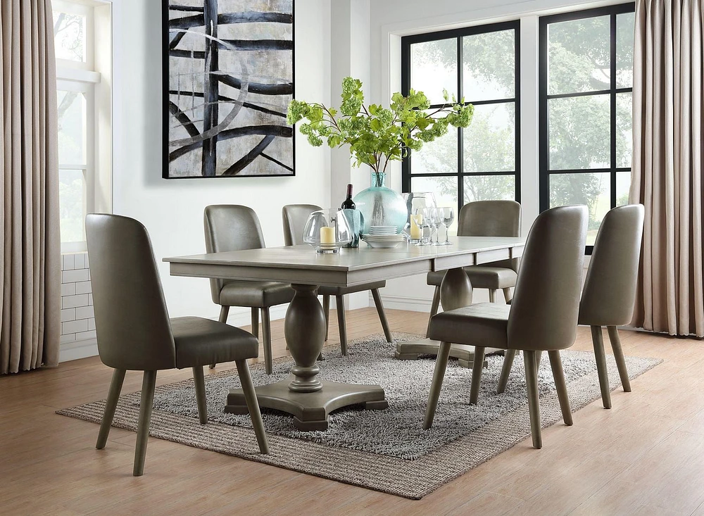 ACME Waylon Dining Table w/Double Pedestal in Gray Oak