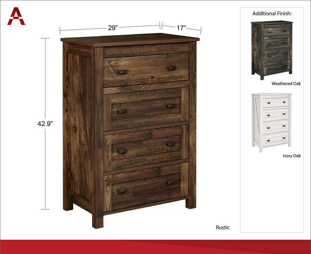 Farmington 4 Drawer Dresser, Weathered Oak