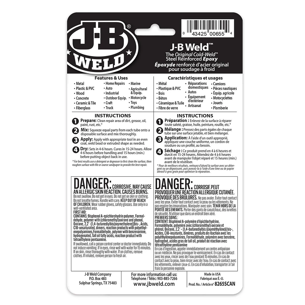 J-B Weld Original Cold Weld Epoxy, Two-part epoxy system