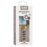 Biberon en Verre BIBS pour Bébé. Anti-Colique. Tétine en Latex de Caoutchouc Naturel Rond. Soutient l'Allaitement Naturel, Ensemble Complet - 110 ml