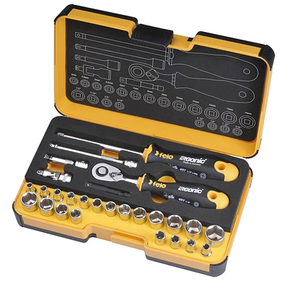 Felo R-GO ¼" Ergonic Ratchet - Stubby - Multi-Tools set 27 Pcs Imperial/Metric