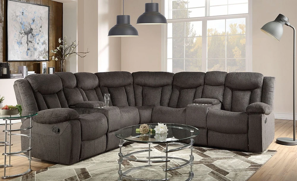 ACME Rylan Sectional Sofa (Motion) in Dark Brown Fabric