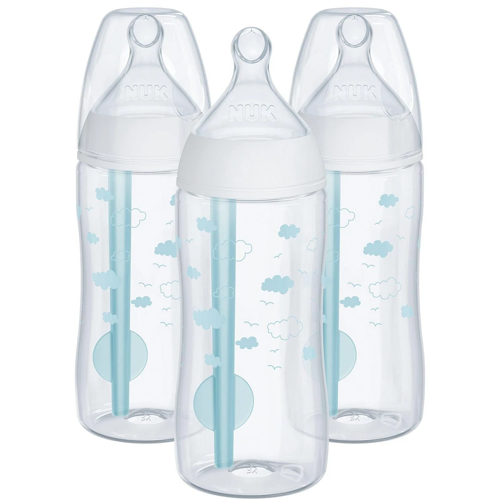 NUK Smooth Flow Anti-Colic Bottle, Blue Clouds, 10 oz, 3-Pack