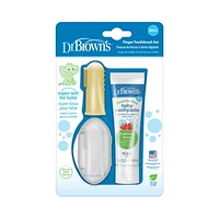 Dr. Brown’s™ 100% Silicone Baby Finger Toothbrush and Toothpaste Set, 2-Pack Toothbrush with Storage Case, Fluoride-Free Strawberry Toddler Toothpaste Grey and Yellow