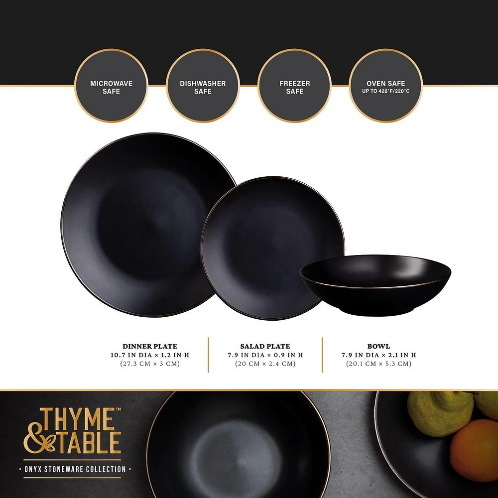 Thyme & Table 12-Piece Dinnerware Set, Onyx