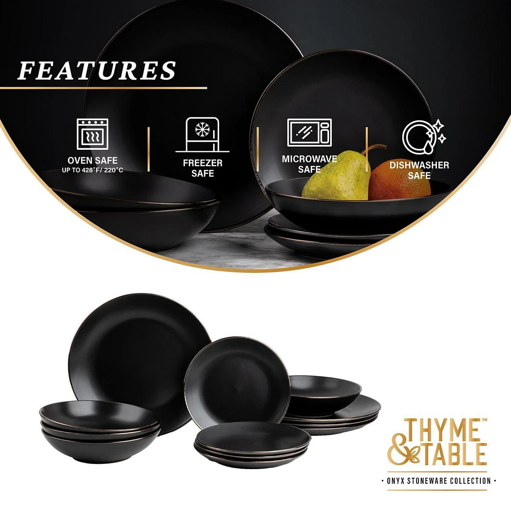 Thyme & Table 12-Piece Dinnerware Set, Onyx