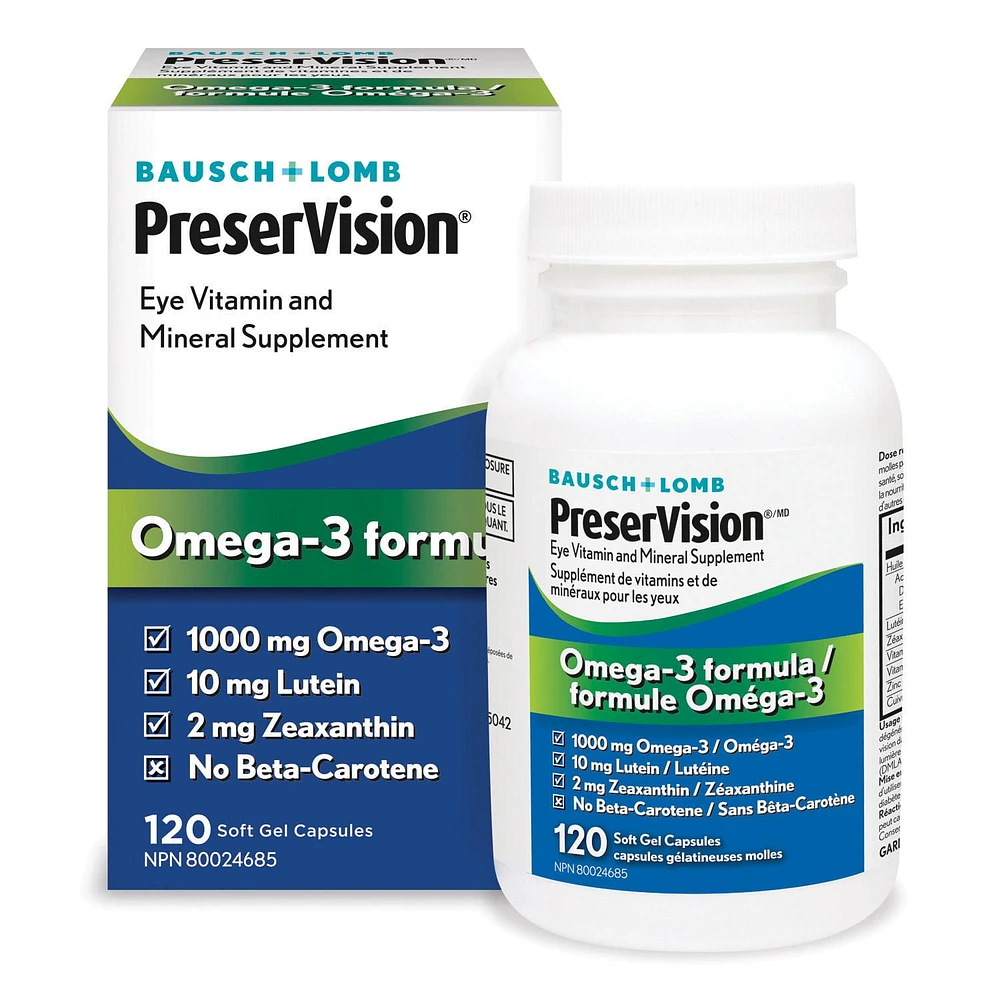 Bausch + Lomb PreserVision® Eye Vitamin and Mineral Supplement Omega-3 formula - 120 soft gel capsules