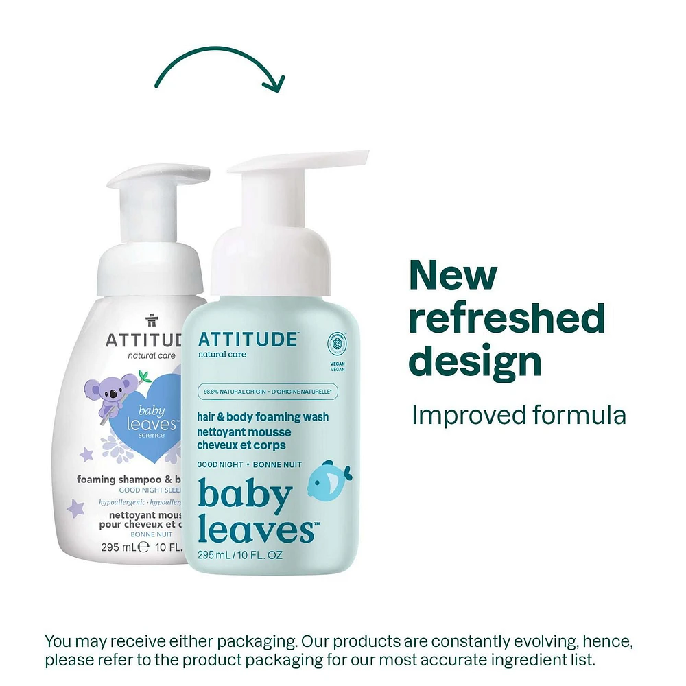 ATTITUDE baby leaves, Hair & Body Foaming Wash, Good Night, 295 mL