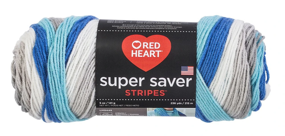 Red Heart® Super Saver® Yarn, Stripes, Acrylic #4 Medium, 5oz/141g, 236 Yards