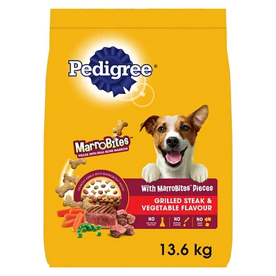 Nourriture sèche pour chiens adultes PEDIGREE avec bouchées Marrobites saveur de bifteck grillé et de légumes, sac de 13,6 kg 18"x28"