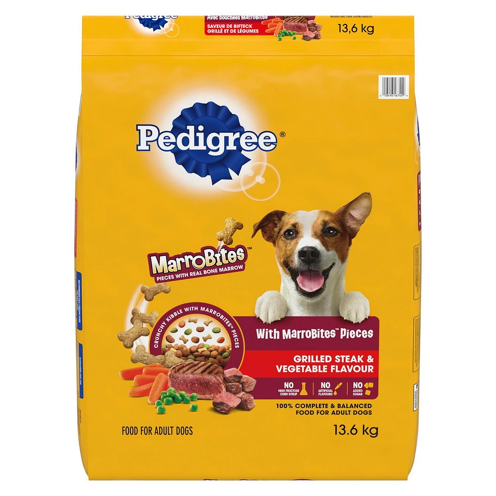 Nourriture sèche pour chiens adultes PEDIGREE avec bouchées Marrobites saveur de bifteck grillé et de légumes, sac de 13,6 kg 18"x28"