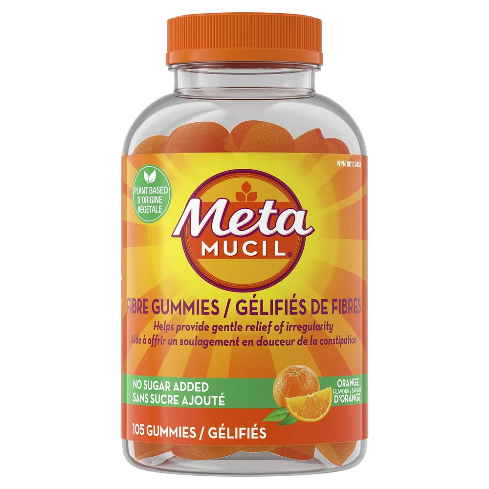 Metamucil Fibre Gummies, No Sugar Added, Orange Flavour, Prebiotic, Plant-Based, 105CT
