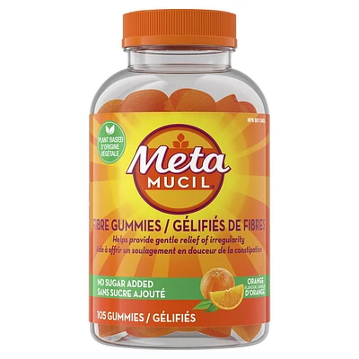 Metamucil Fibre Gummies, No Sugar Added, Orange Flavour, Prebiotic, Plant-Based, 105CT