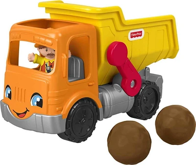 Fisher-Price Little People Dump Truck Toy with Music & Sounds, 3 Pieces, Toddler Construction Toy