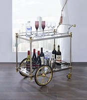 ACME Cyrus Serving Cart in Silver/Gold & Clear Glass