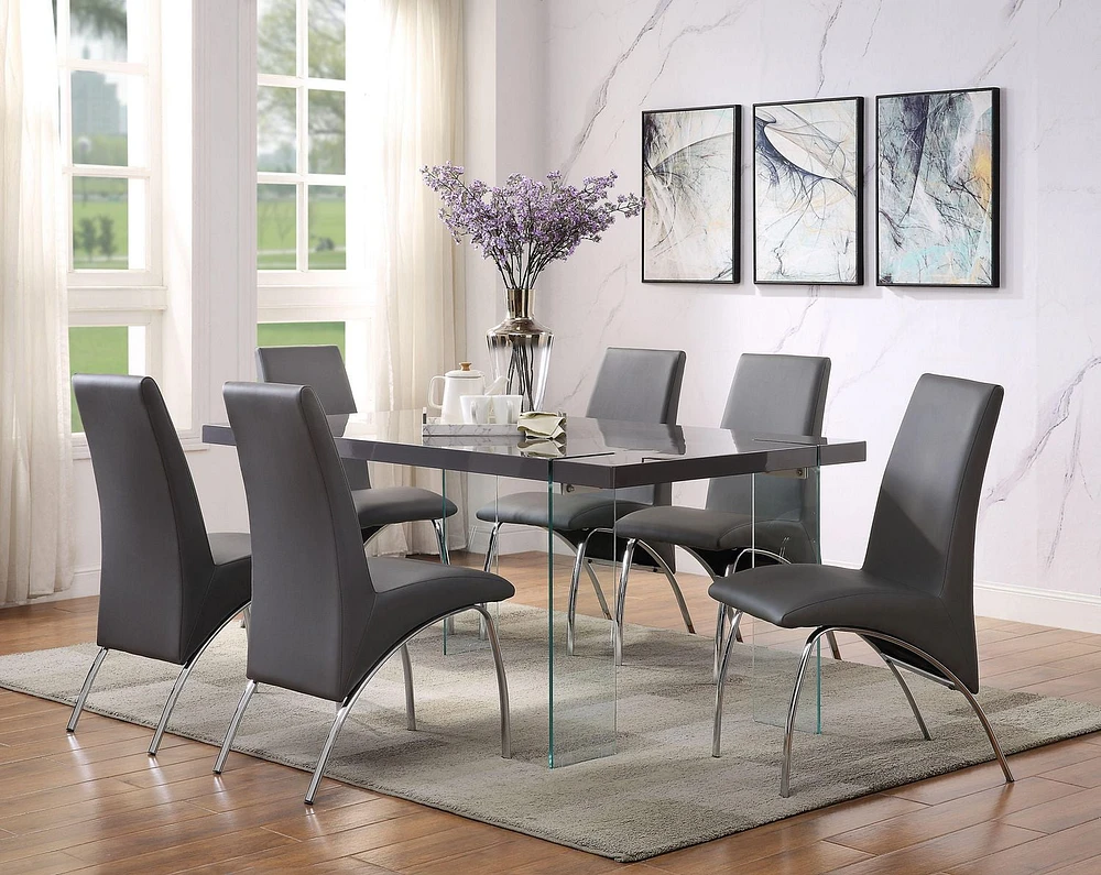 ACME Noland Dining Table in Gray High Gloss & Clear Glass