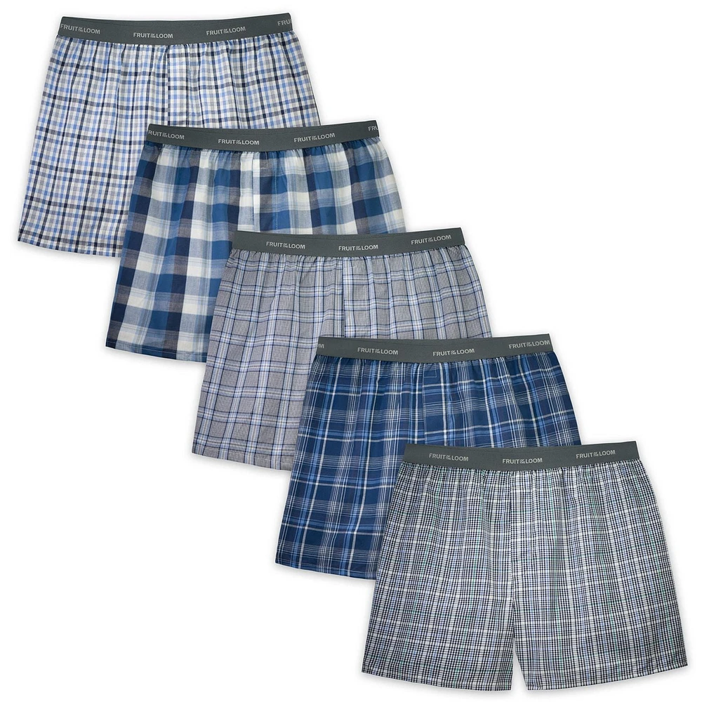 Fruit of the Loom Men's Assorted Blues Boxer Shorts, 5-Pack