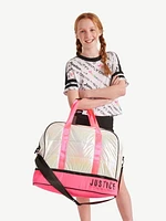 Justice Color Blocked Duffel Shiny Nylon Puff, Removable and adjustable shoulder strap.