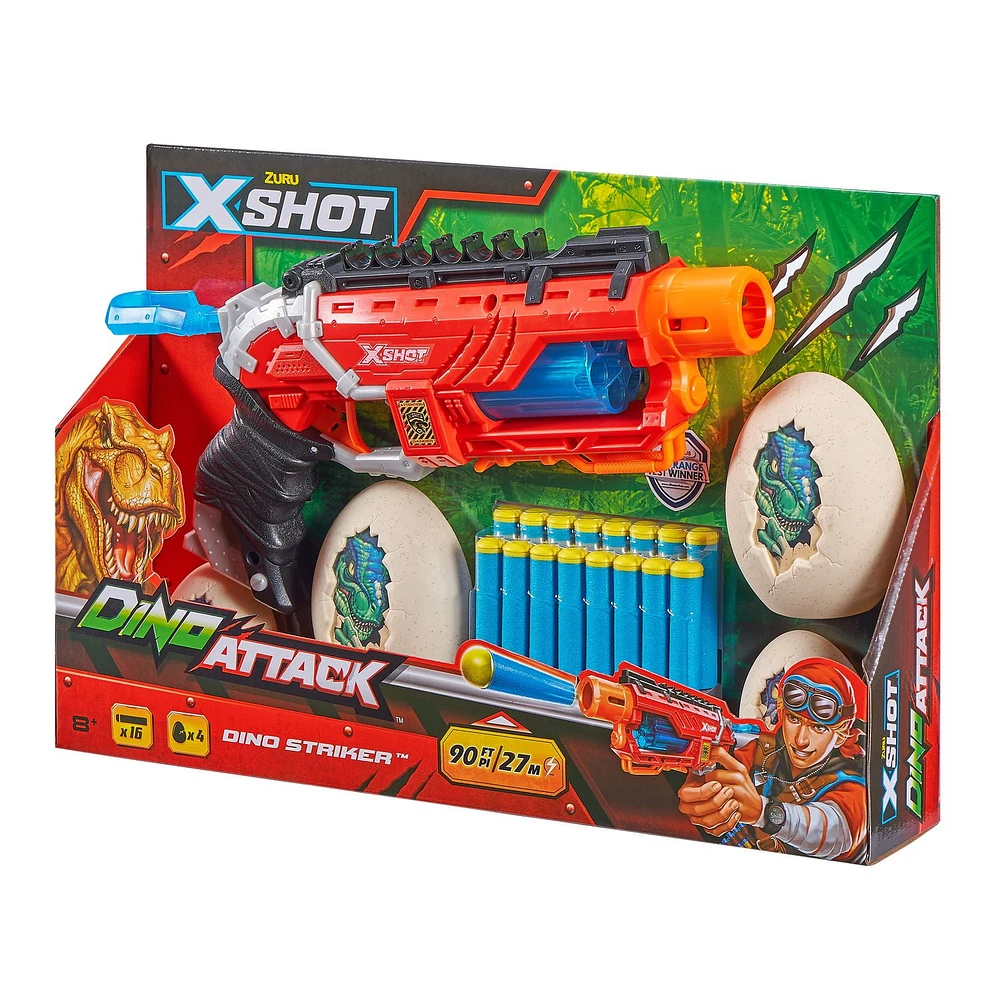 X-Shot Dino Attack Dino Striker Foam Dart Blaster, (16 Darts, 4 Eggs) by ZURU