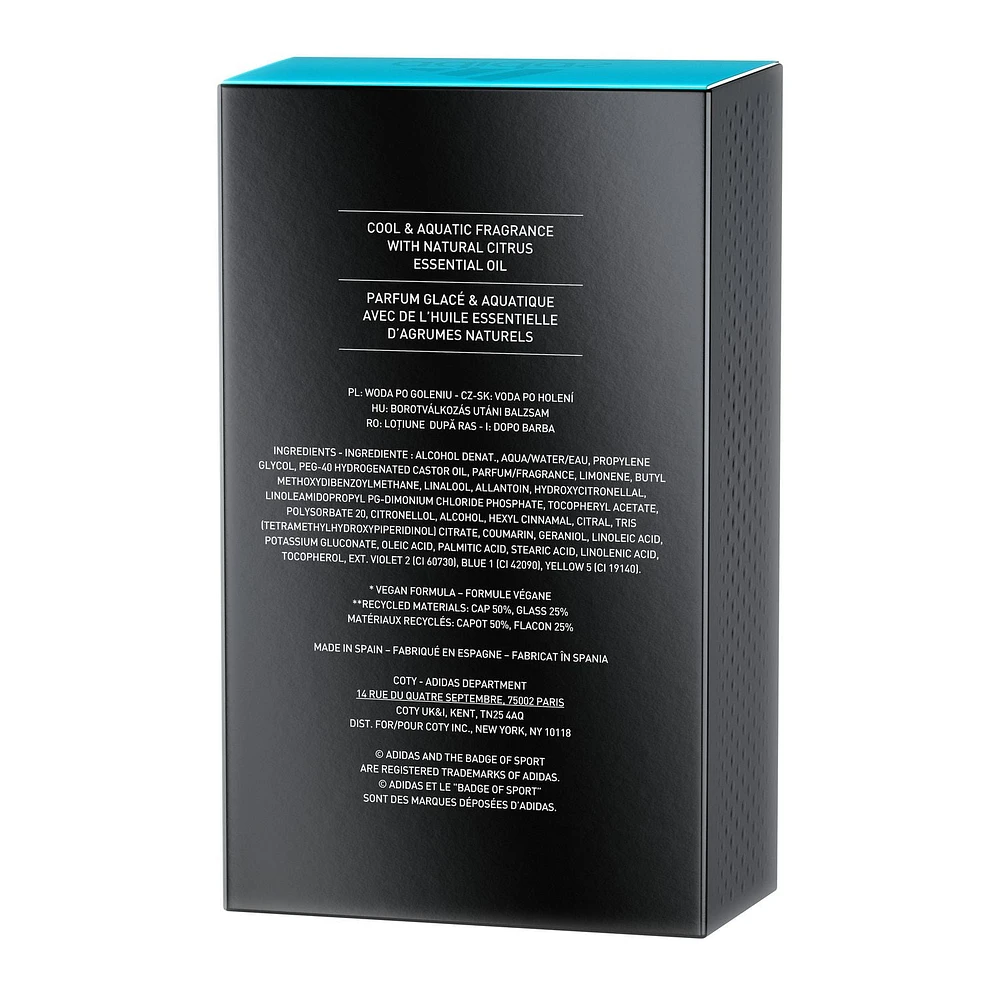adidas Après-rasage Ice Dive, parfum d'agrumes, notes de tête : pamplemousse, orange, menthe poivrée, Formule végane, 100ml Sensations exaltantes