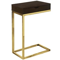 Monarch Specialties Accent Table, C-shaped, End, Side, Snack, Storage Drawer, Living Room, Bedroom, Metal, Laminate, Brown, Gold, Contemporary, Modern