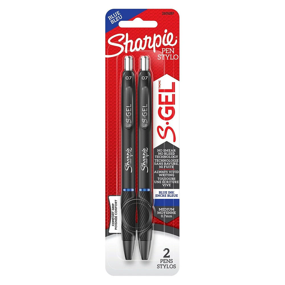 Sharpie S-Gel, Gel Pens, Medium Point (0.7 mm), Blue Ink, 2 Count