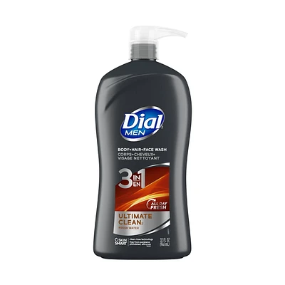 Dial for Men 3-in-1 Ultimate Clean Body+Hair+Face Wash, 946mL, Body Wash, 946mL